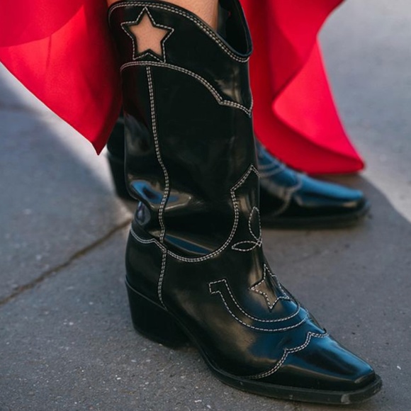 Ganni Shoes - NWT Ganni Marlyn Black Patent Leather Western Cowboy Boots